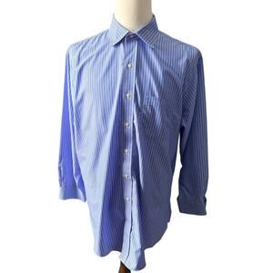 Brooks Brothers Men's Dress Shirt Blue White Long Sleeve 17 1/2 32/33